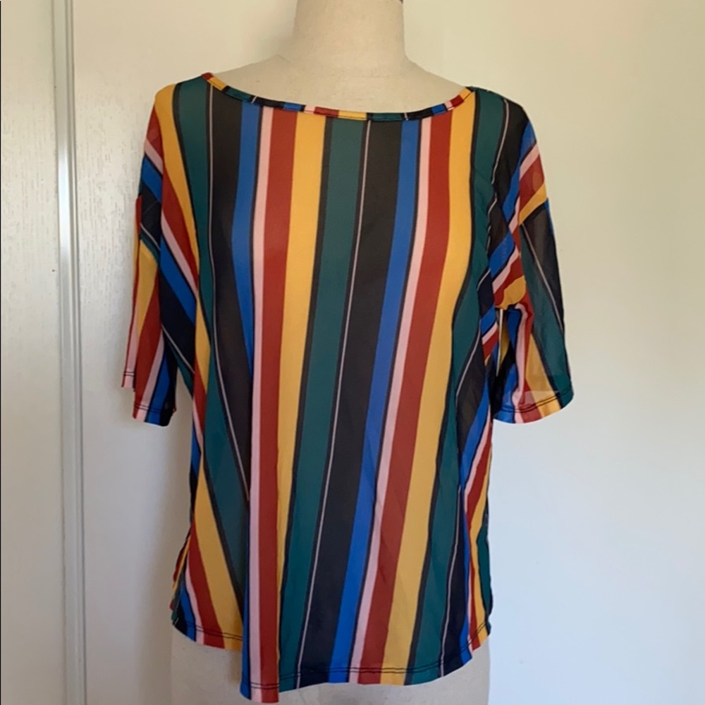 Multicolor stripe sheer top